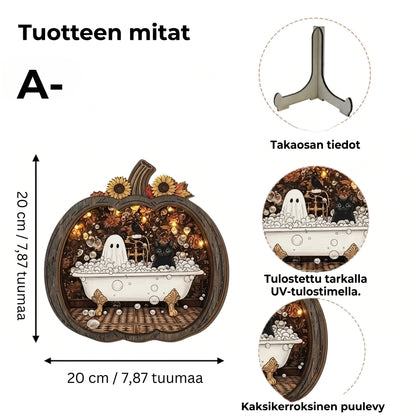 Puinen Halloween-kurpitsakoriste LED-valolla