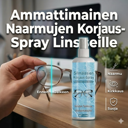 Ammattimainen linssien naarmujen korjaussuihke palauttaa alkuperäisen kirkkauden