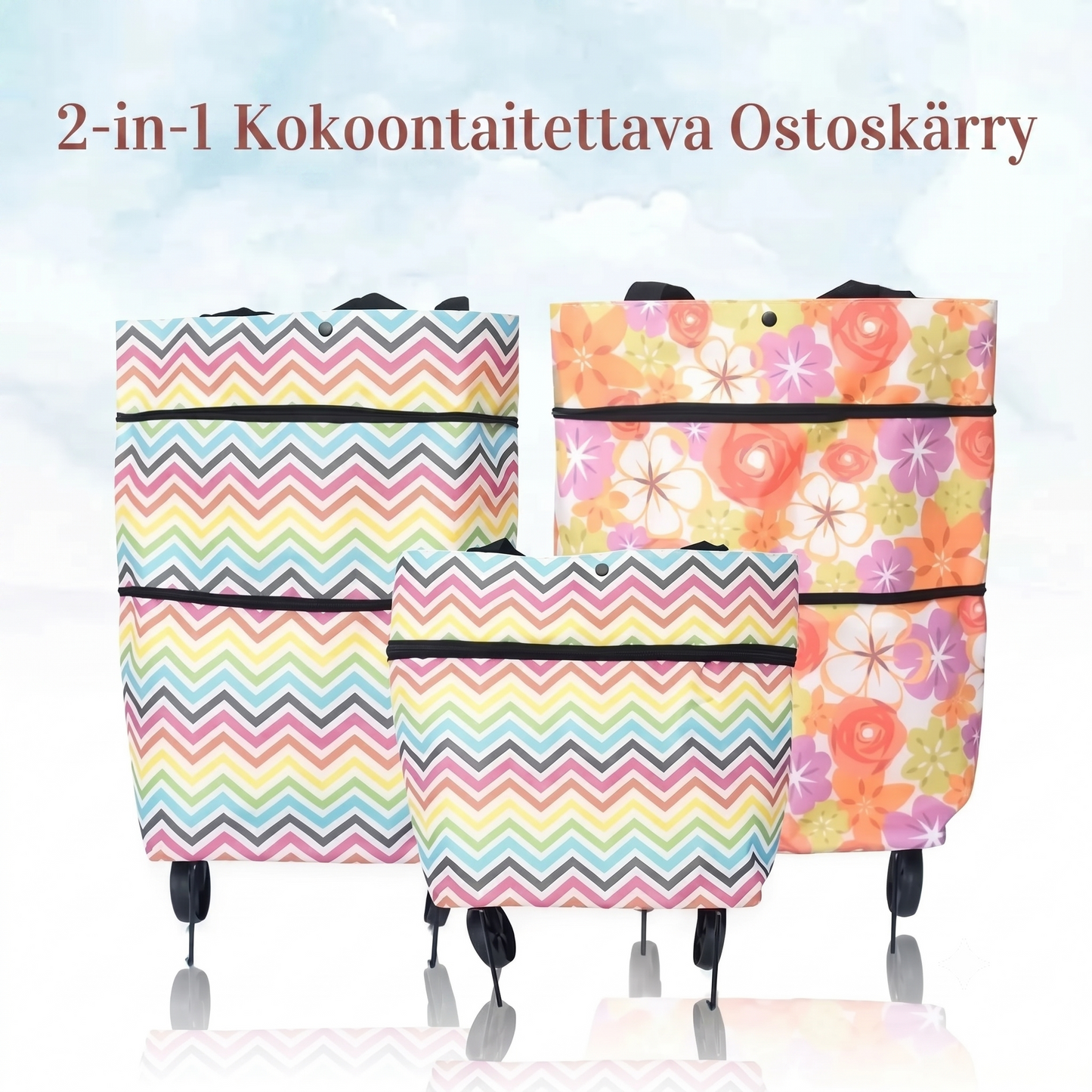 Itsestään seisova kokoontaitettava ostoskärry 600D Oxford-kankaasta kahvalla
