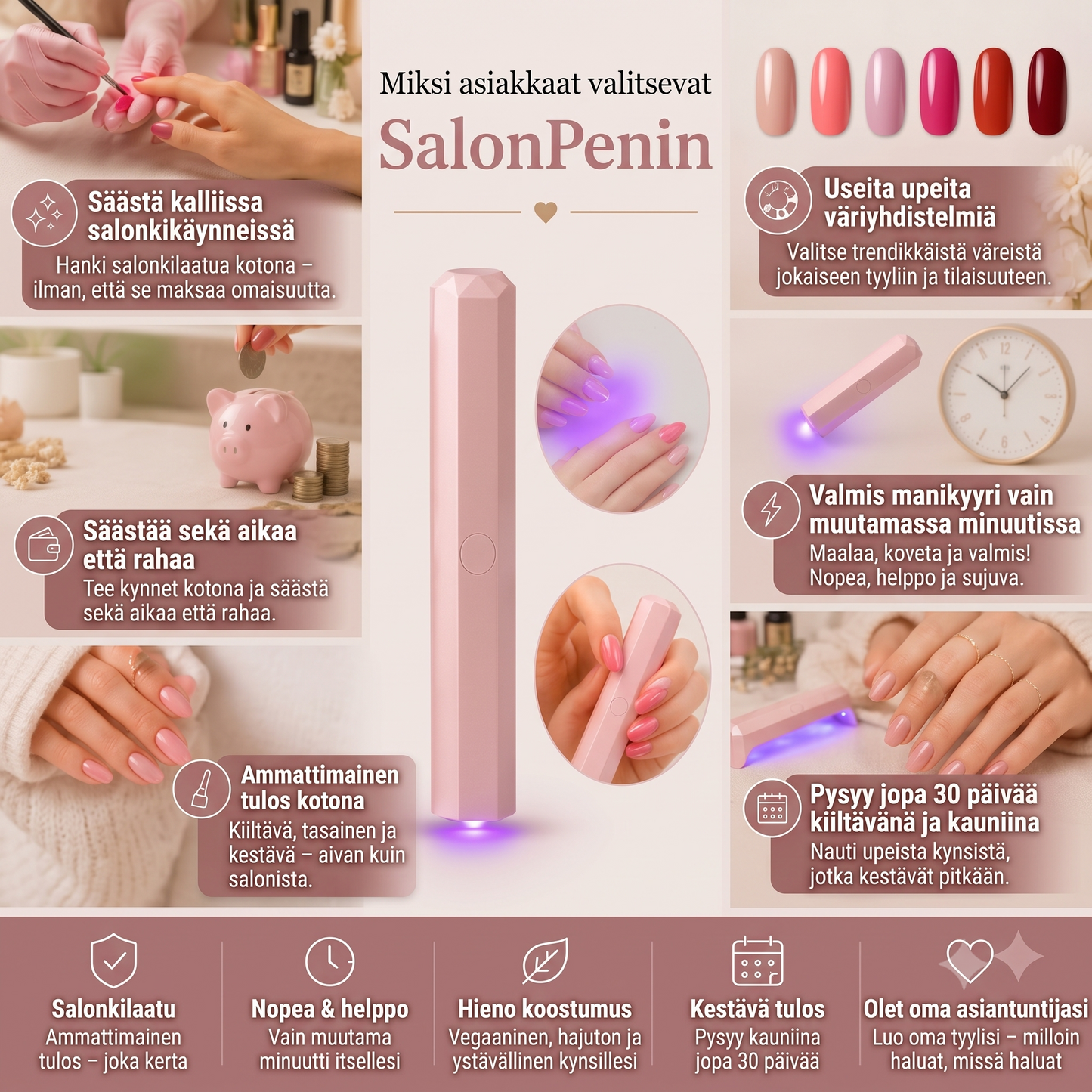 SalonPen 3-in-1 geelikynäsetti UV-LED-lampulla (6 kpl)