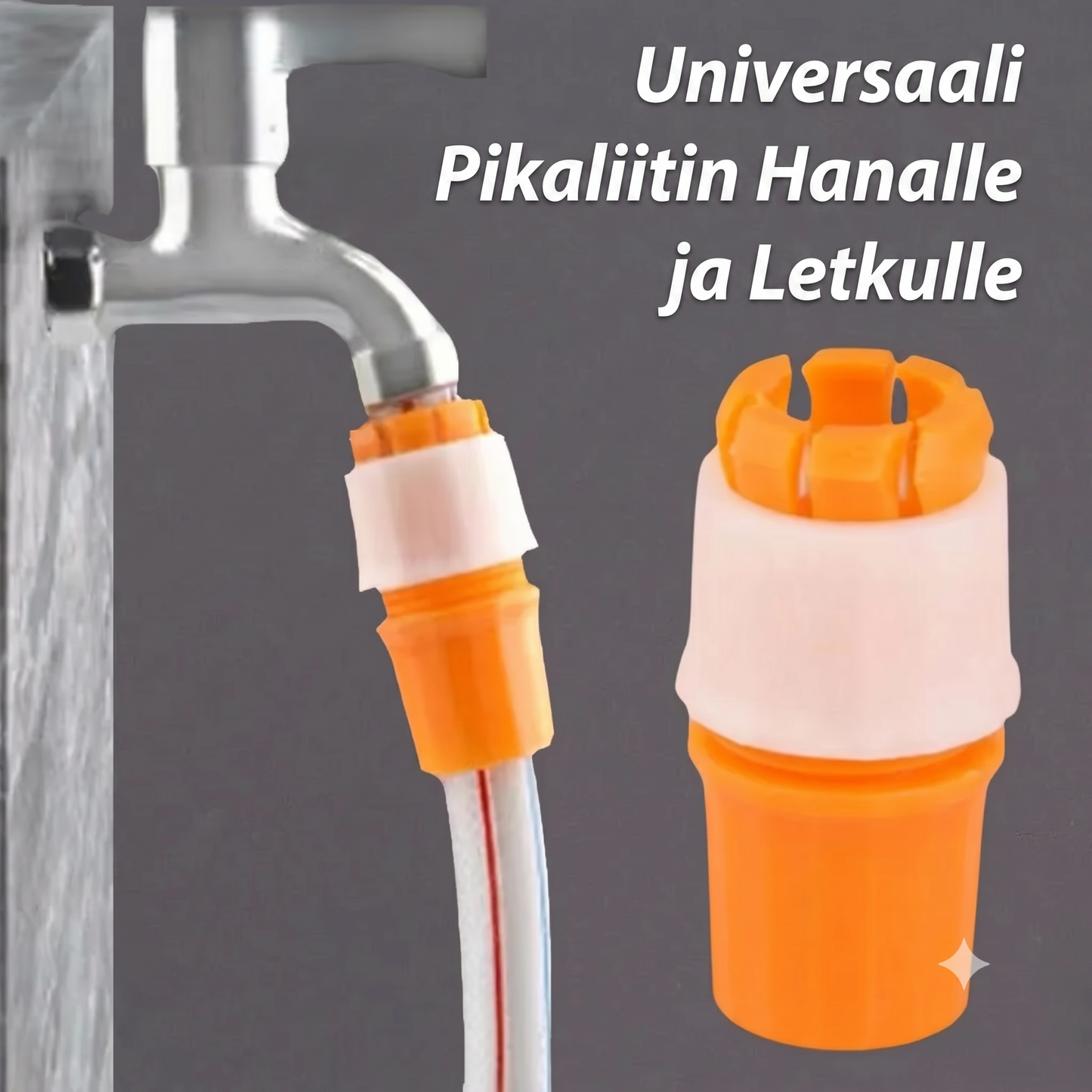 Yleismallinen vuotamaton pikaliitin puutarhaletkulle ja hanalle