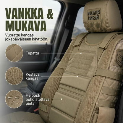 Taktiset auton istuinsuojat säilytystaskuilla