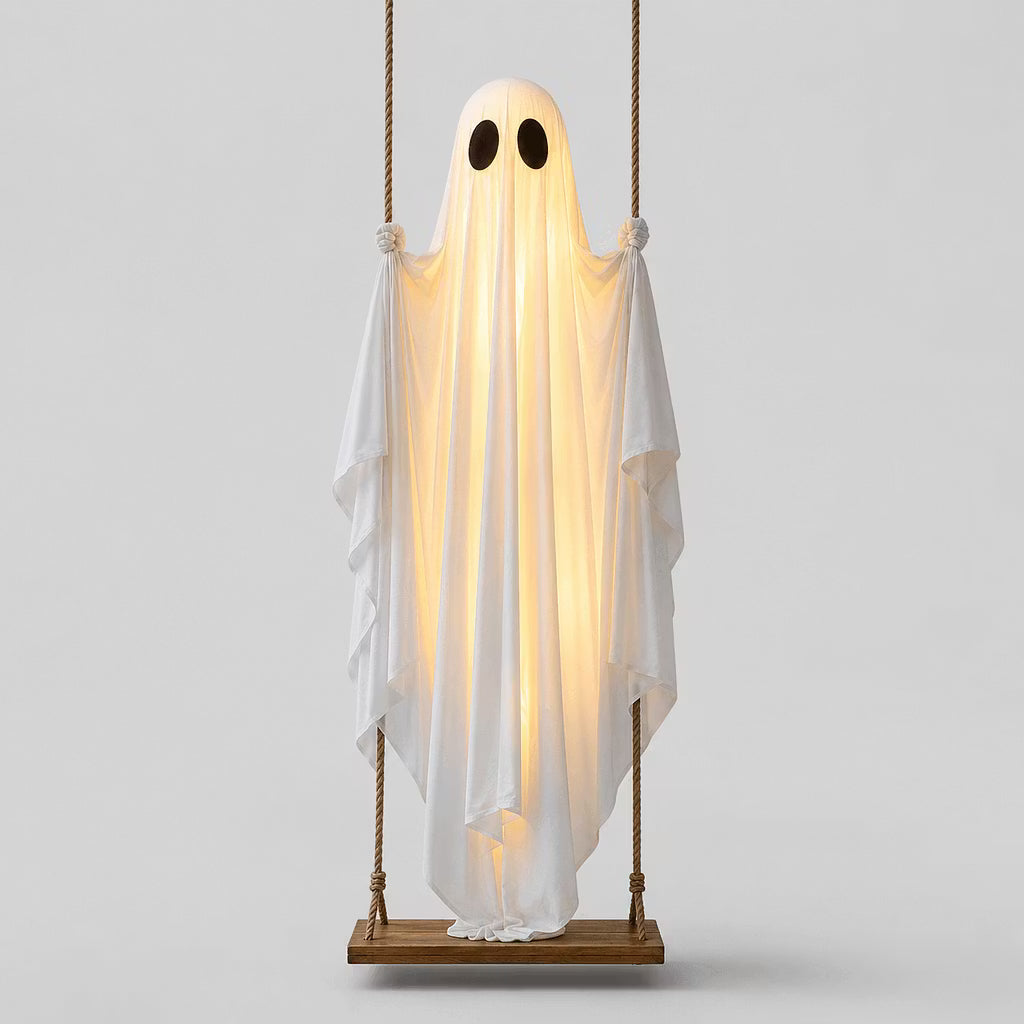 LED-valoilla varustettu roikkuva kummituskeinu Halloweeniksi