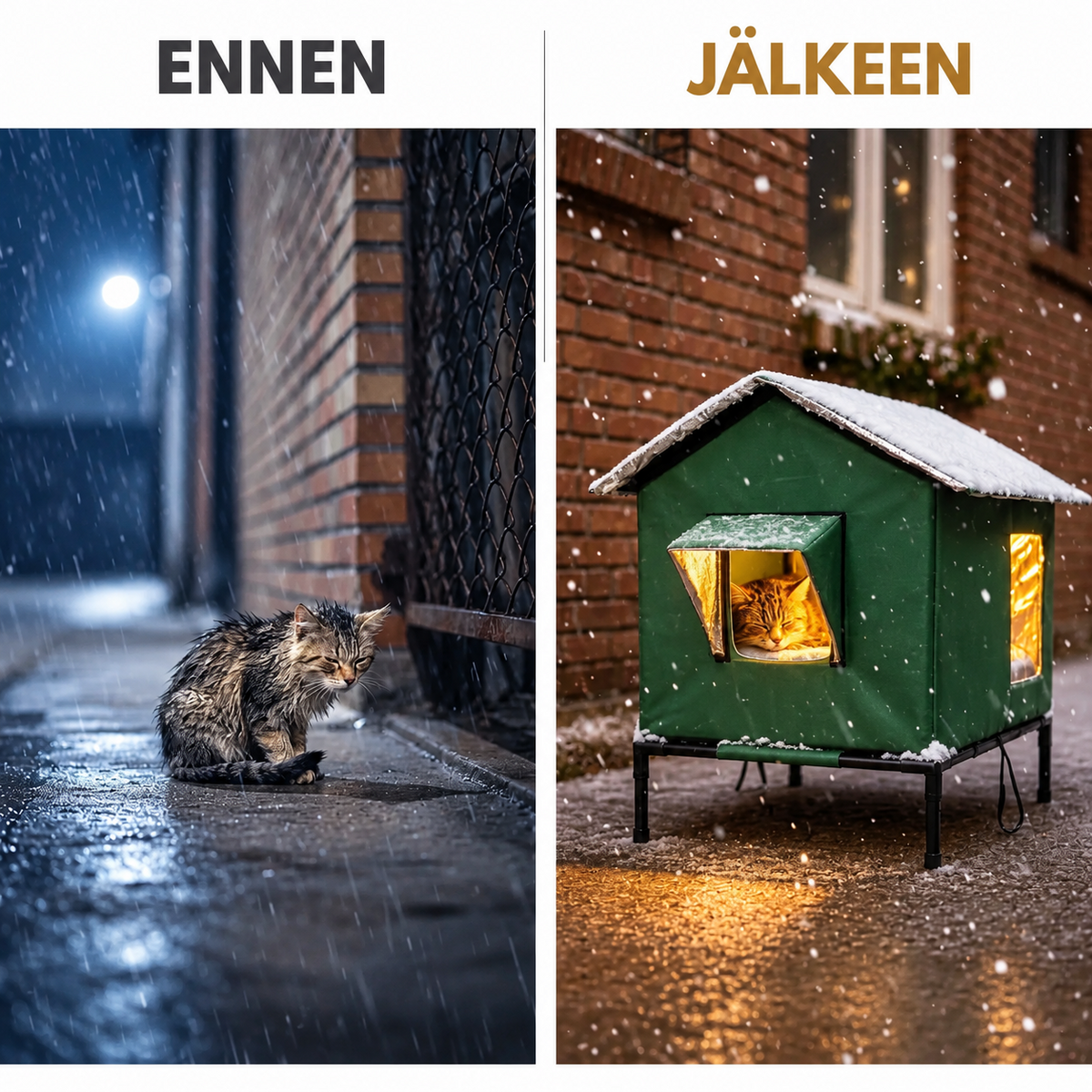 Säänkestävä korotettu kissanmaja ulkokäyttöön
