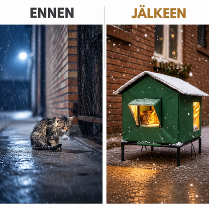Säänkestävä korotettu kissanmaja ulkokäyttöön