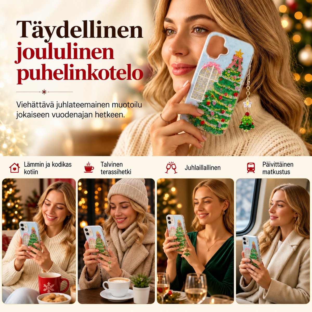 Kimaltava joulukuusikuvioinen puhelimen suojakuori