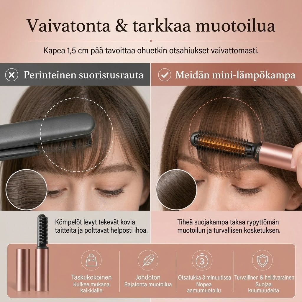Langaton lämpenevä volyymikampa otsatukalle ja päälakialueelle