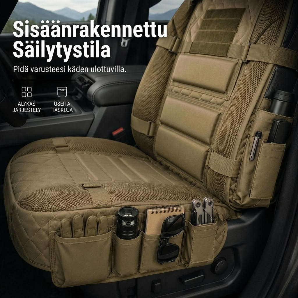 Taktiset auton istuinsuojat säilytystaskuilla