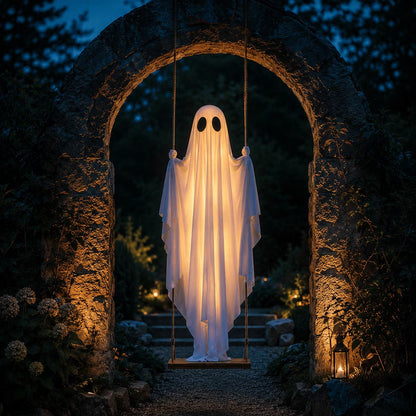LED-valoilla varustettu roikkuva kummituskeinu Halloweeniksi