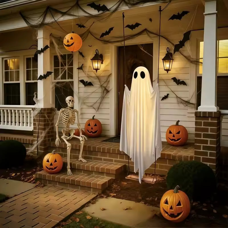 LED-valoilla varustettu roikkuva kummituskeinu Halloweeniksi