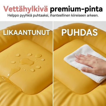 Matala pyörillä varustettu jakkara selkänojalla