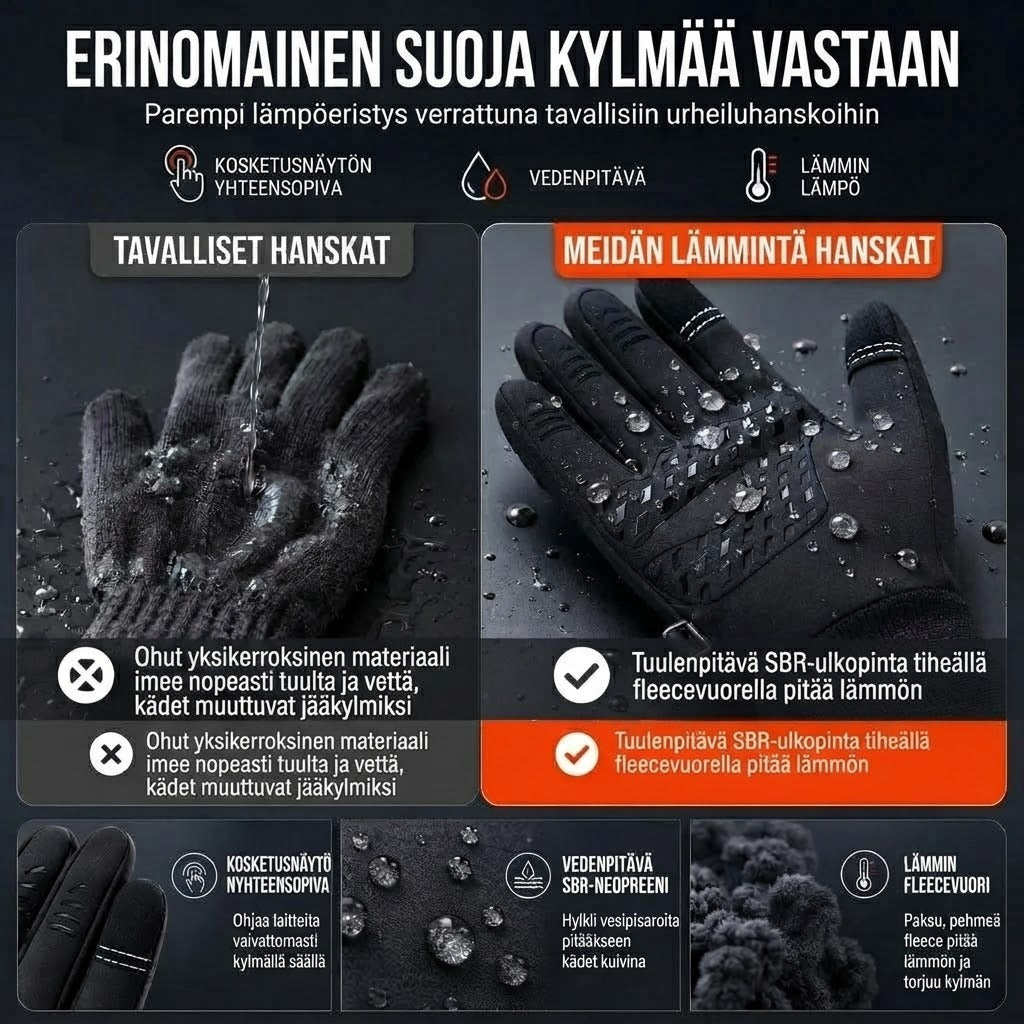 Lämpimät lämpökäsineet kosketusnäytölle ja liukumattomalla otteella