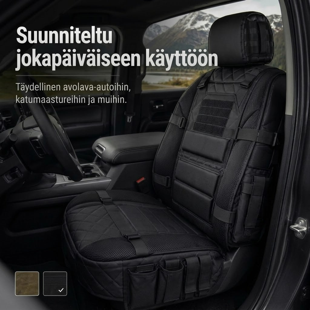 Taktiset auton istuinsuojat säilytystaskuilla