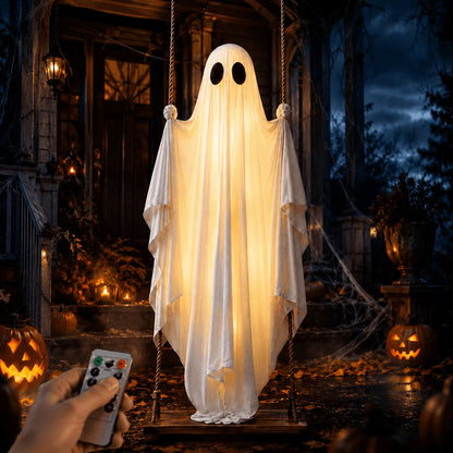 LED-valoilla varustettu roikkuva kummituskeinu Halloweeniksi