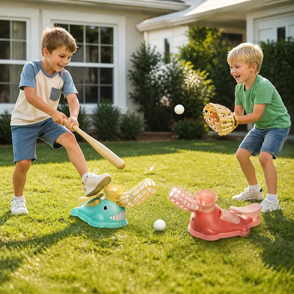 Jalkakäyttöinen baseball-pallonheitin lapsille mailalla ja palloilla