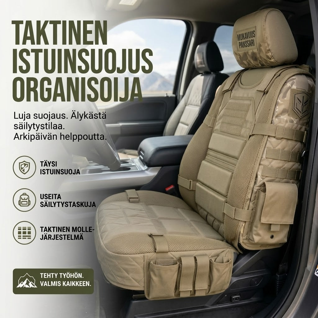 Taktiset auton istuinsuojat säilytystaskuilla