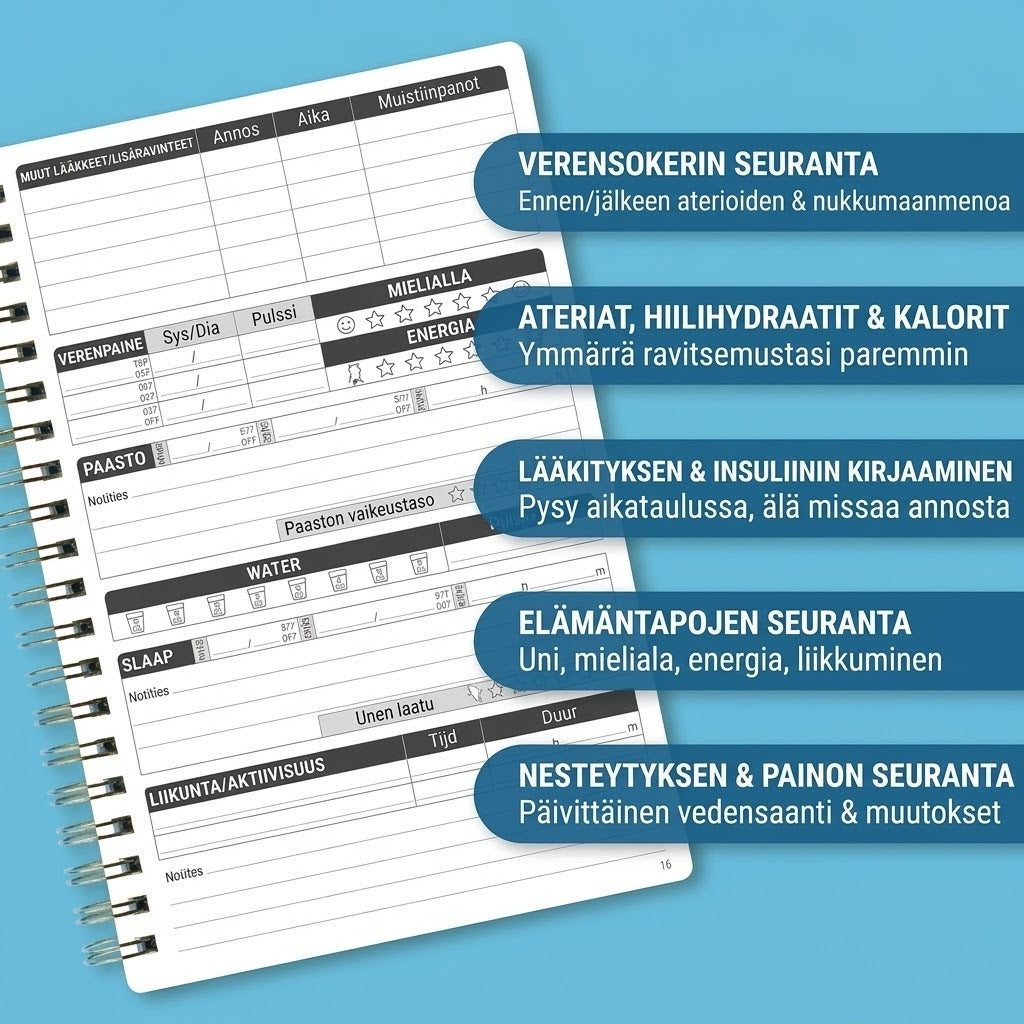 Diabetespäiväkirja ja ruoka-aineluettelo