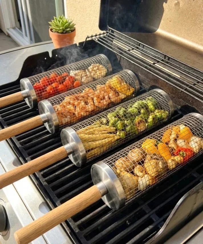 Ruostumaton teräksinen rillikori grillaukseen