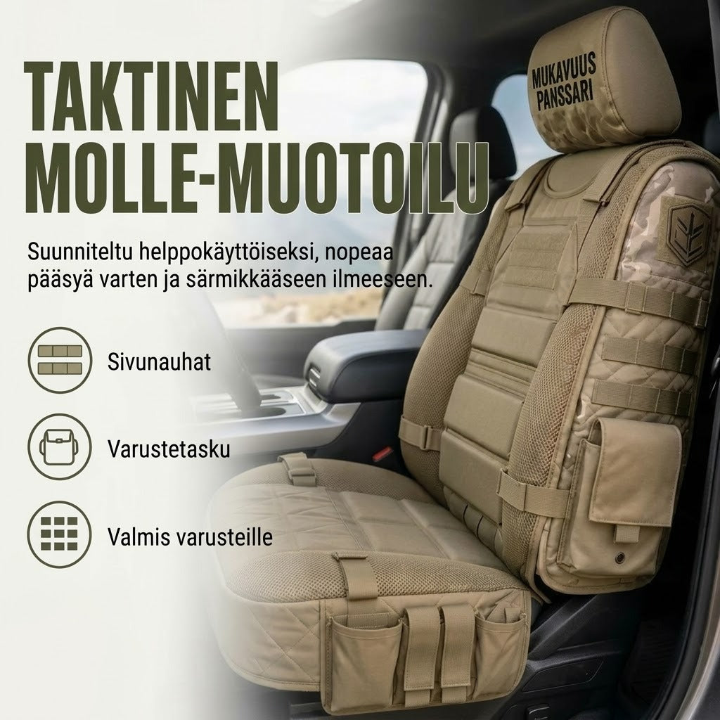 Taktiset auton istuinsuojat säilytystaskuilla