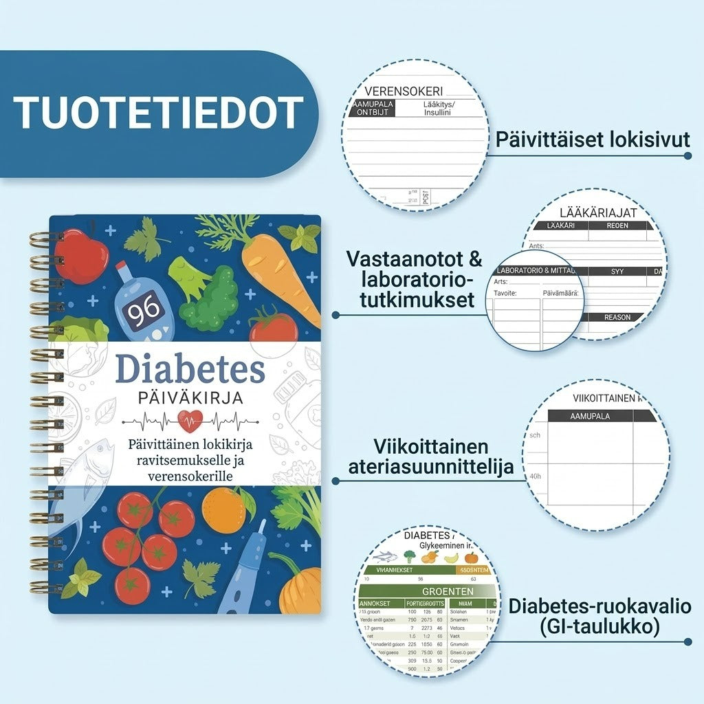 Diabetespäiväkirja ja ruoka-aineluettelo