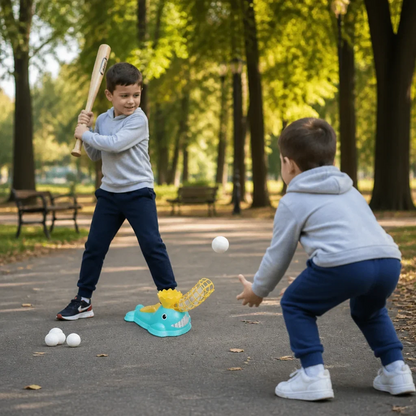 Jalkakäyttöinen baseball-pallonheitin lapsille mailalla ja palloilla