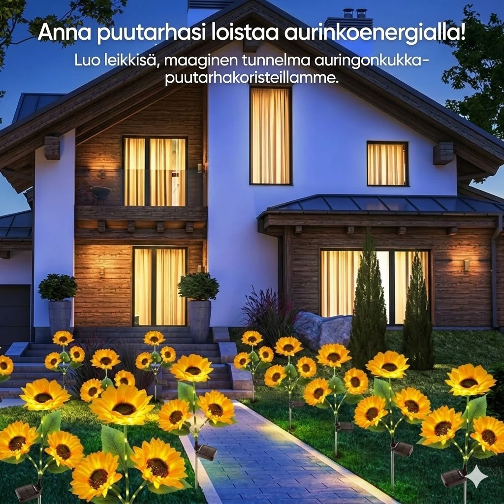 Vedenpitävät aurinkokennolamput (3 auringonkukkalamppua)